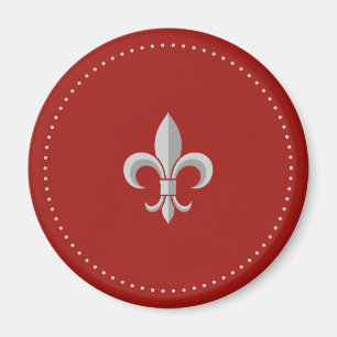 Fleur de lis argent élégant sur aimant frigo rouge