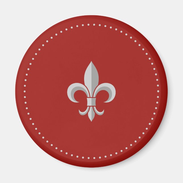 Fleur de lis argent élégant sur aimant frigo rouge (Devant)