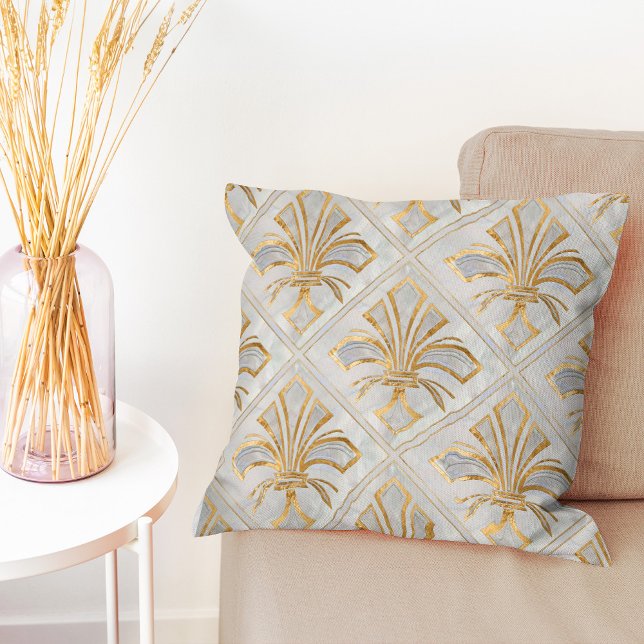 Fleur-de-lis Art Deco - pearl and gold Throw Pillow (Creator Uploaded)