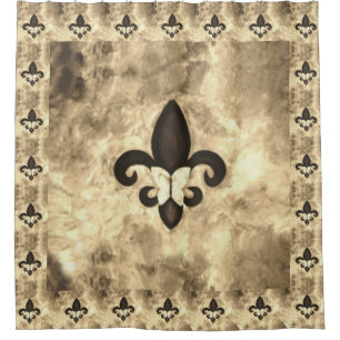 Fleur-de-Lis Bath   Sepia Beige Brown Butterfly