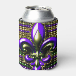 Fleur de lis Beaded Mardi Gras Can Cooler