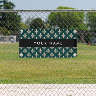 Fleur de Lis, Beige on Green, Royal, Your Name Banner