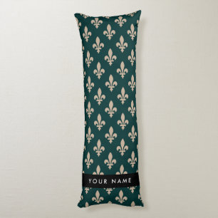 Fleur de Lis, Beige on Green, Royal, Your Name Body Pillow