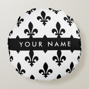 Fleur de Lis, Beige on Green, Royal, Your Name Round Pillow