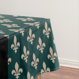 Fleur de Lis, Beige on Green, Royal, Your Name Tablecloth