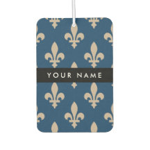 Fleur de Lis, Beige on Navy Blue, Royal, Your Name