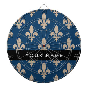 Fleur de Lis, Beige on Navy Blue, Royal, Your Name Dartboard