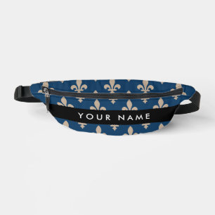 Fleur de Lis, Beige on Navy Blue, Royal, Your Name Fanny Pack
