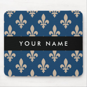 Fleur de Lis, Beige on Navy Blue, Royal, Your Name Mouse Pad