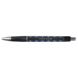 Fleur de Lis, Beige on Navy Blue, Royal, Your Name Pen