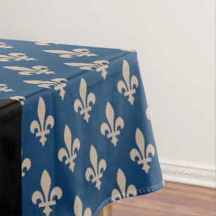 Fleur de Lis, Beige on Navy Blue, Royal, Your Name Tablecloth