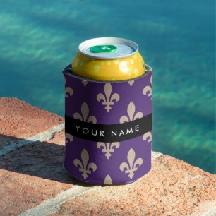 Fleur de Lis, Beige on Purple, Royal, Your Name Can Cooler