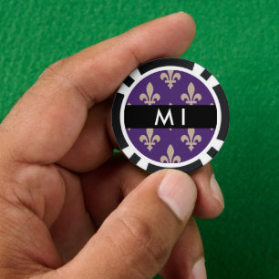 Fleur de Lis, Beige on Purple, Royal, Your Name Poker Chips