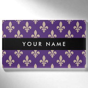Fleur de Lis, Beige on Purple, Royal, Your Name Tag