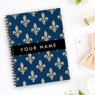 Fleur de Lis, Beige sur Fond Bleu Marine, Royal, V