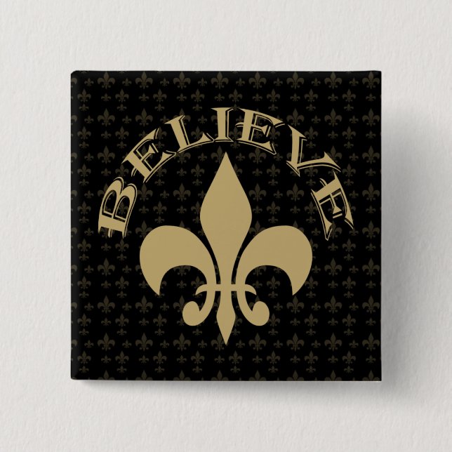 Fleur de Lis Believe Black Gold 2 Inch Square Button (Front)