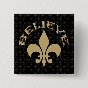 Fleur de Lis Believe Black Gold 2 Inch Square Button