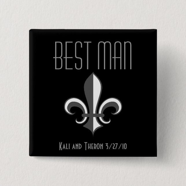 Fleur de lis best man 2 inch square button (Front)