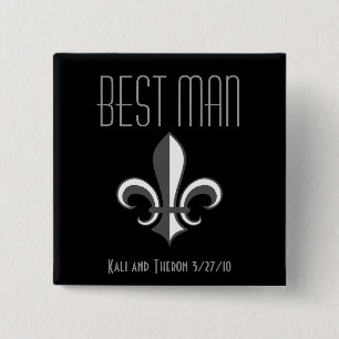 Fleur de lis best man 2 inch square button