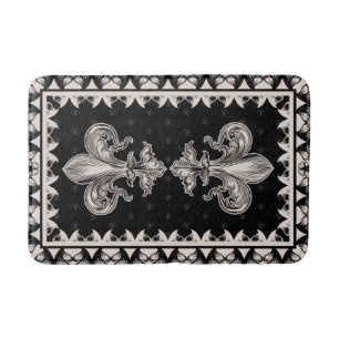 Fleur-de-lis - Black and Cream Bath Mat