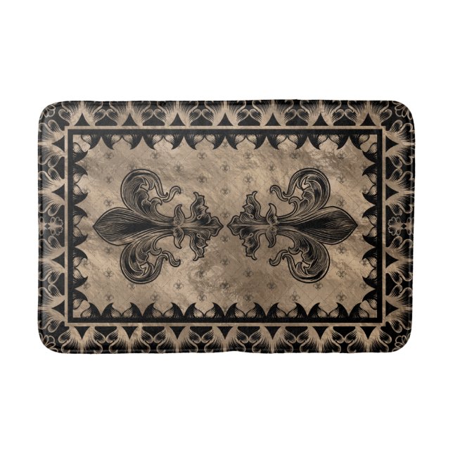 Fleur-de-lis - Black and Gold Bath Mat (Front)