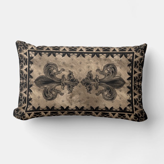 Fleur-de-lis - Black and Gold Lumbar Pillow (Front)