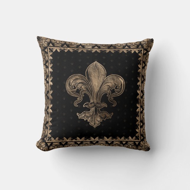 Fleur-de-lis - Black and Gold Throw Pillow (Front)