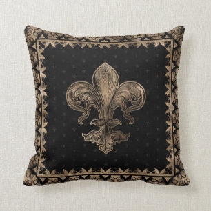 Fleur-de-lis - Black and Gold Throw Pillow