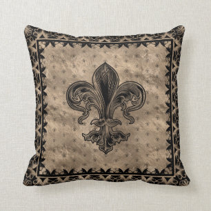 Fleur-de-lis - Black and Gold Throw Pillow
