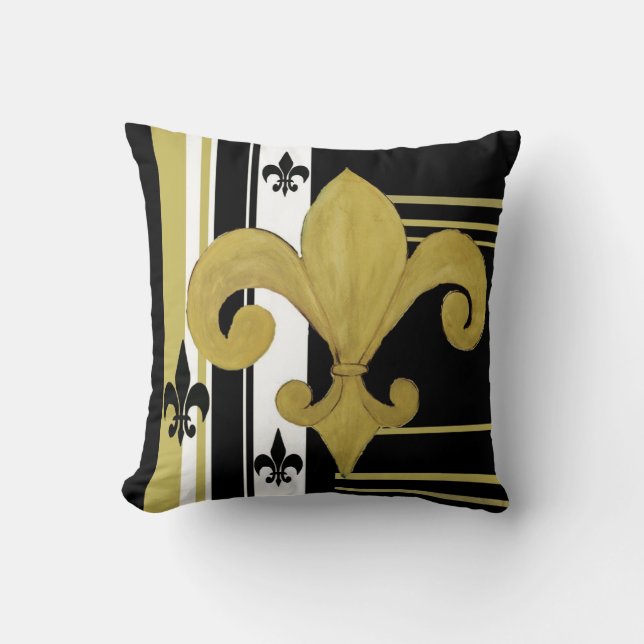 Fleur de lis black and gold throw pillow from art (Front)