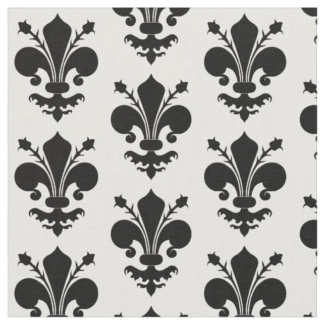 Fleur de lis black and white medieval pattern fabric (Close Up)