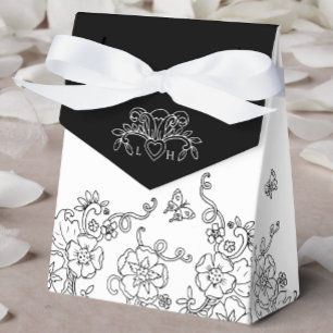 Fleur de lis black and white wedding favor box