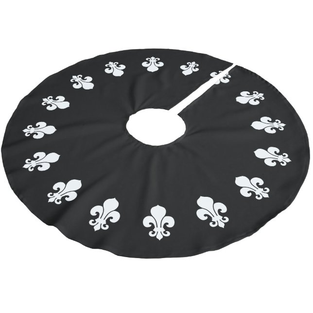Fleur De Lis Black Brushed Polyester Tree Skirt (Angled)