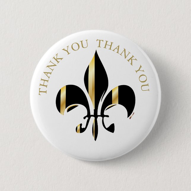Fleur de Lis/black + gold 2 Inch Round Button (Front)