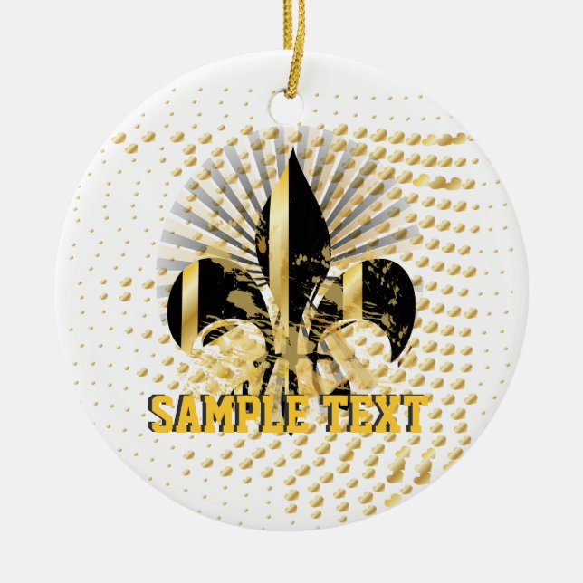 Fleur de Lis/black + gold Ceramic Ornament (Front)