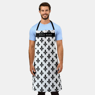 Fleur de Lis, Black on White, Black, Your Name Apron