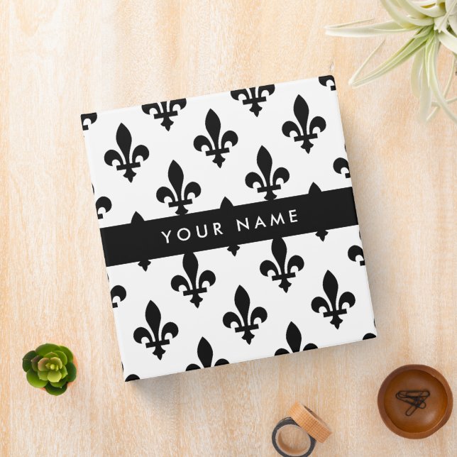 Fleur de Lis, Black on White, Black, Your Name Binder (In Situ)