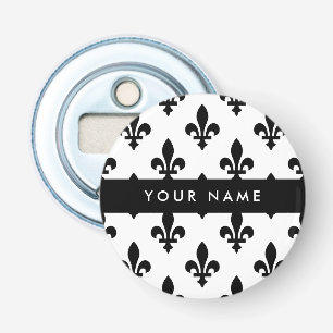 Fleur de Lis, Black on White, Black, Your Name Bottle Opener