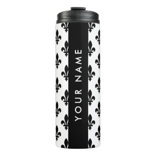 Fleur de Lis, Black on White, Black, Your Name Thermal Tumbler