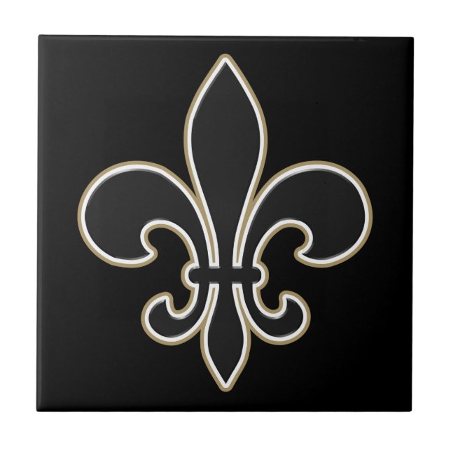 Fleur de Lis Black with White and Gold Tile (Front)