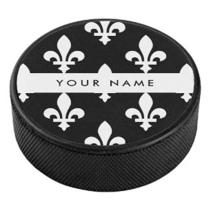 Fleur de Lis, Blanc sur Noir, Blanc, Votre Nom