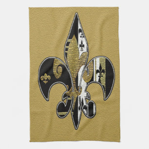 Fleur de lis bling black, white and gold towel