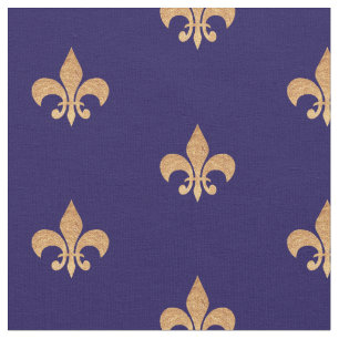 Fleur De Lis Blue Gold . Royal vintage pattern Fabric