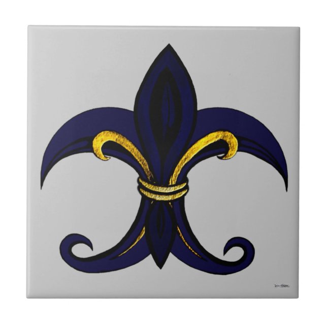 Fleur de lis blue/gold tile (Front)