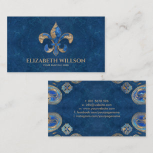 Fleur-de-lis Blue marble and gold Business Card