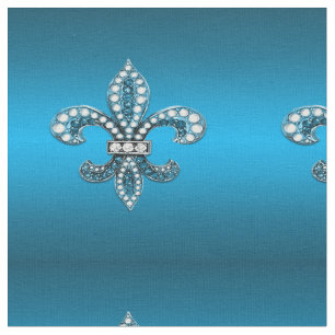 Fleur De Lis  Blue Satin Fabric