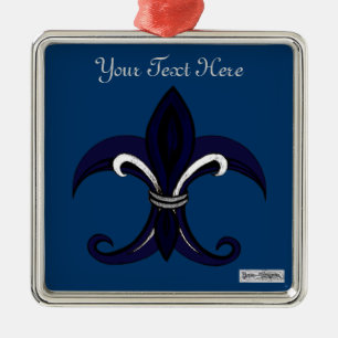 Fleur de lis blue/silver metal ornament