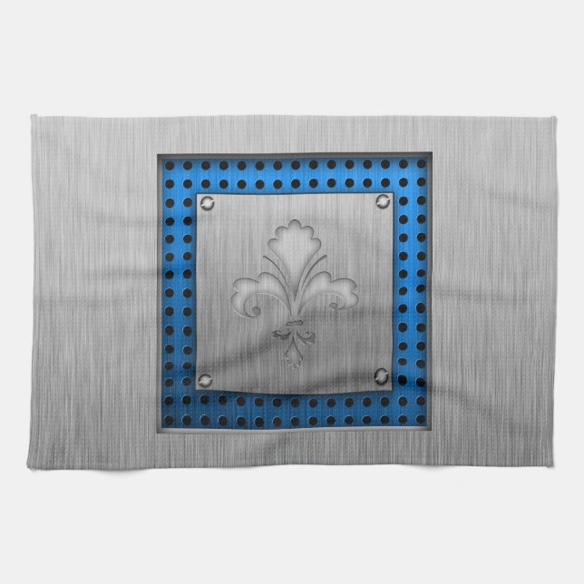 Fleur de lis; Brushed metal-look Kitchen Towel (Horizontal)