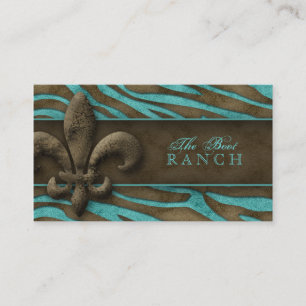 Fleur de Lis Business Card Brown Blue Zebra