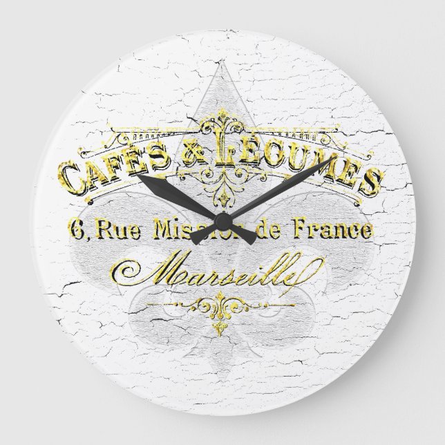 Fleur-de-lis Cafe Weathered Paint Large Clock (Front)